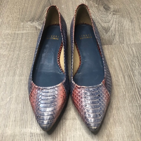 Stuart Weitzman Python Leather Pointed Toe Flats - Picture 2 of 5